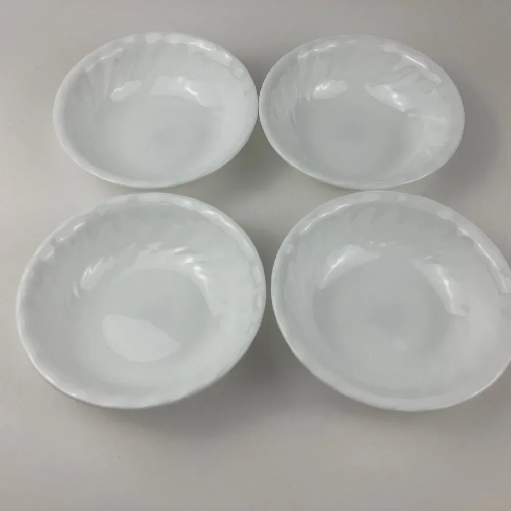 Corelle Corning Ware White Ceramic Swirl Dessert Bowls Set Of 4 VTG